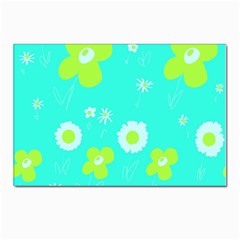 Daisy Flowers Lime Green White Turquoise  Postcard 4 x 6  (pkg Of 10) by Mazipoodles