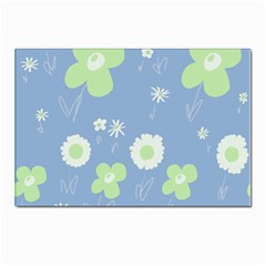 Daisy Flowers Pastel Green White Blue  Postcards 5  X 7  (pkg Of 10) by Mazipoodles