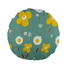 Daisy Flowers Yellow White Brown Sage Green  Standard 15  Premium Round Cushions by Mazipoodles