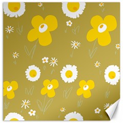 Daisy Flowers Yellow White Olive  Canvas 12  X 12  by Mazipoodles