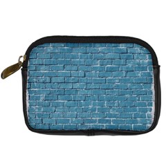 White And Blue Brick Wall Digital Camera Leather Case by artworkshop