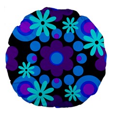 Flowers Pearls And Donuts Blue Purple Black Large 18  Premium Round Cushions by Mazipoodles