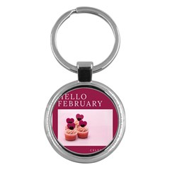Hello February Text And Cupcakes Key Chain (round) by artworkshop