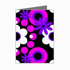 Flowers Pearls And Donuts Purple Hot Pink White Black  Mini Greeting Card by Mazipoodles