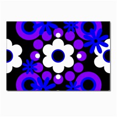 Flowers Pearls And Donuts Blue Purple White Black  Postcards 5  X 7  (pkg Of 10)