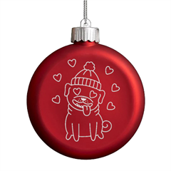 Love Pug Dog Led Glass Round Ornament by Wanni