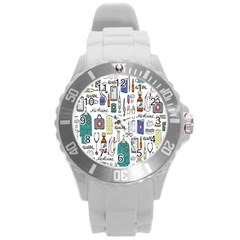 Medical Biology Detail Medicine Psychedelic Science Abstract Abstraction Chemistry Genetics Art Patt Round Plastic Sport Watch (l) by Jancukart