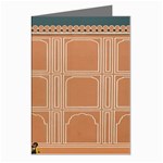 Person Stands By Tall Orange Wall And Looks- Up Greeting Cards (Pkg of 8) Left