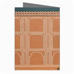 Person Stands By Tall Orange Wall And Looks- Up Greeting Cards (Pkg of 8) Right