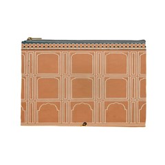 Person Stands By Tall Orange Wall And Looks- Up Cosmetic Bag (large) by artworkshop