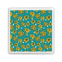 Turquoise And Yellow Floral Memory Card Reader (square) by fructosebat