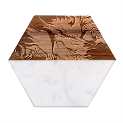 Fractal Art Pattern Abstract Marble Wood Coaster (hexagon)  by Ravend