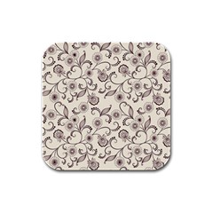 White And Brown Floral Wallpaper Flowers Background Pattern Rubber Square Coaster (4 Pack) by Jancukart