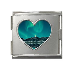 Blue And Green Sky And Mountain Mega Link Heart Italian Charm (18mm) by Jancukart