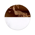 Peacock Bird Feathers Colorful Texture Abstract Classic Marble Wood Coaster (Round)  Front