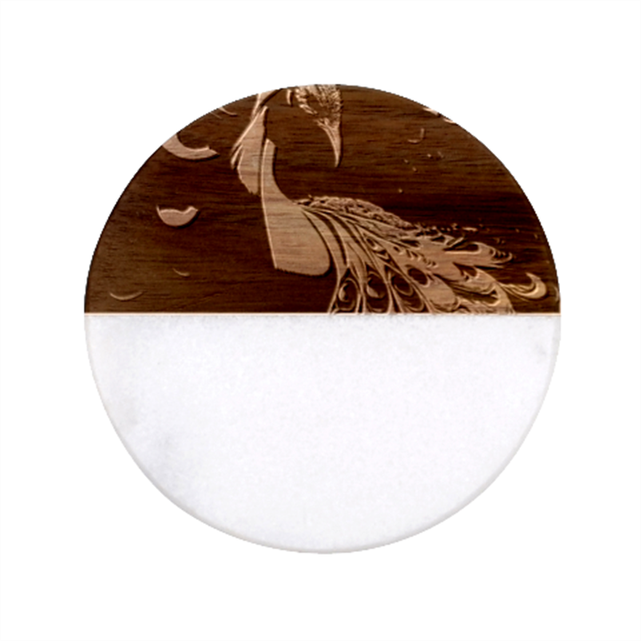 Peacock Bird Feathers Colorful Texture Abstract Classic Marble Wood Coaster (Round) 