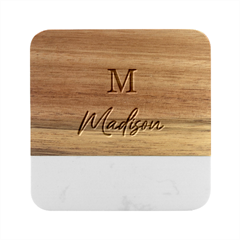 Personalized Family Name Marble Wood Coaster (square) by walala