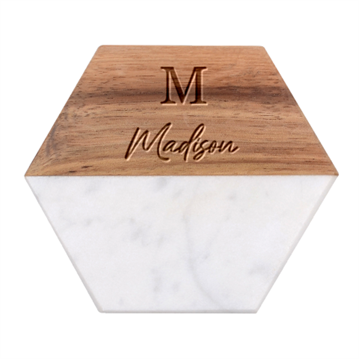 Personalized Family Name Marble Wood Coaster (Hexagon) 