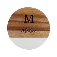 Personalized Family Name Marble Wood Coaster (round)