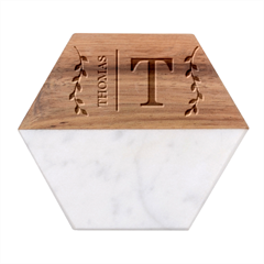 Personalized Name Marble Wood Coaster (hexagon) 