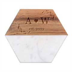 Personalized Wedding Gift Marble Wood Coaster (hexagon)  by walala