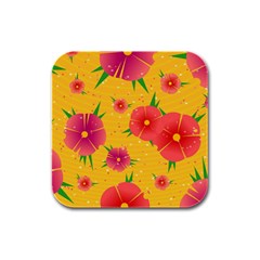 Background Flowers Floral Pattern Rubber Square Coaster (4 Pack)