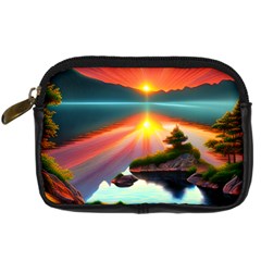 Sunset Over A Lake Digital Camera Leather Case by GardenOfOphir