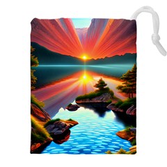 Sunset Over A Lake Drawstring Pouch (5xl) by GardenOfOphir