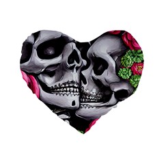 Black Skulls Red Roses Standard 16  Premium Flano Heart Shape Cushions by GardenOfOphir