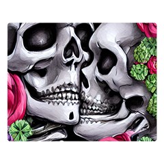 Black Skulls Red Roses Premium Plush Fleece Blanket (large) by GardenOfOphir