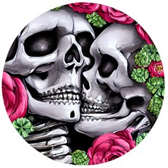Black Skulls Red Roses Wooden Bottle Opener (round) by GardenOfOphir