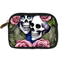 Skulls And Flowers Digital Camera Leather Case by GardenOfOphir