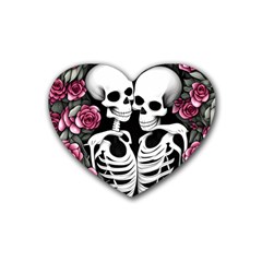 Black And White Rose Sugar Skull Rubber Heart Coaster (4 Pack) by GardenOfOphir
