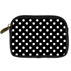 Black And White Polka Dots Digital Camera Leather Case by GardenOfOphir