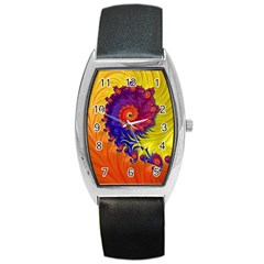 Fractal Spiral Bright Colors Barrel Style Metal Watch by Ravend