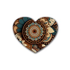 Bohemian Flair In Blue And Earthtones Rubber Coaster (heart) by HWDesign
