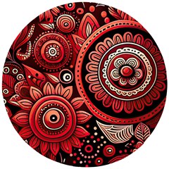 Bohemian Vibes In Vibrant Red Wooden Puzzle Round by HWDesign