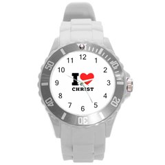 I Love Christ Round Plastic Sport Watch (l) by ilovewhateva