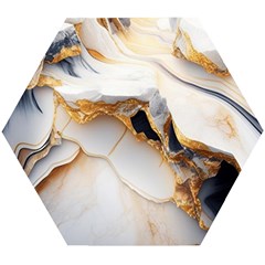 Marble Stone Abstract Gold White Wooden Puzzle Hexagon by Ravend