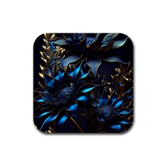 Flower Metal Flowers Sculpture Rubber Square Coaster (4 Pack)