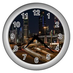 Skyscrapers Buildings Skyline Wall Clock (silver) by Ravend