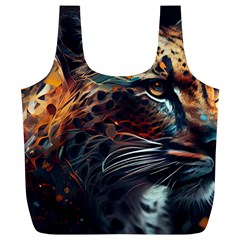Leopard Feline Artwork Art Fantasy Full Print Recycle Bag (xl)