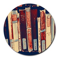 Books Shelf Library Book Shelf Round Mousepad by Uceng