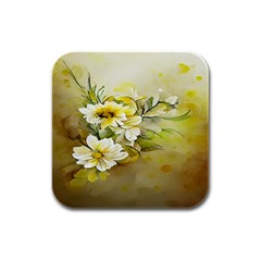 Watercolor Yellow And-white Flower Background Rubber Square Coaster (4 Pack) by artworkshop