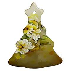 Watercolor Yellow And-white Flower Background Christmas Tree Ornament (two Sides) by artworkshop