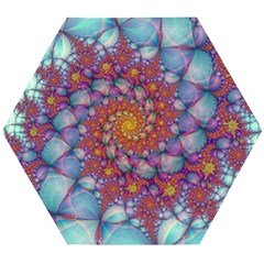 Fractals Abstract Art Cyan Spiral Vortex Pattern Wooden Puzzle Hexagon by Ravend
