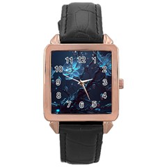 Ai Generated Cherry Blossom Blossoms Art Rose Gold Leather Watch 