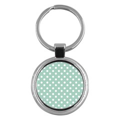 Light Blue And White Polka Dots Key Chain (round) by GardenOfOphir