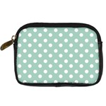 Light Blue And White Polka Dots Digital Camera Leather Case Front