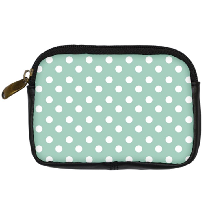 Light Blue And White Polka Dots Digital Camera Leather Case